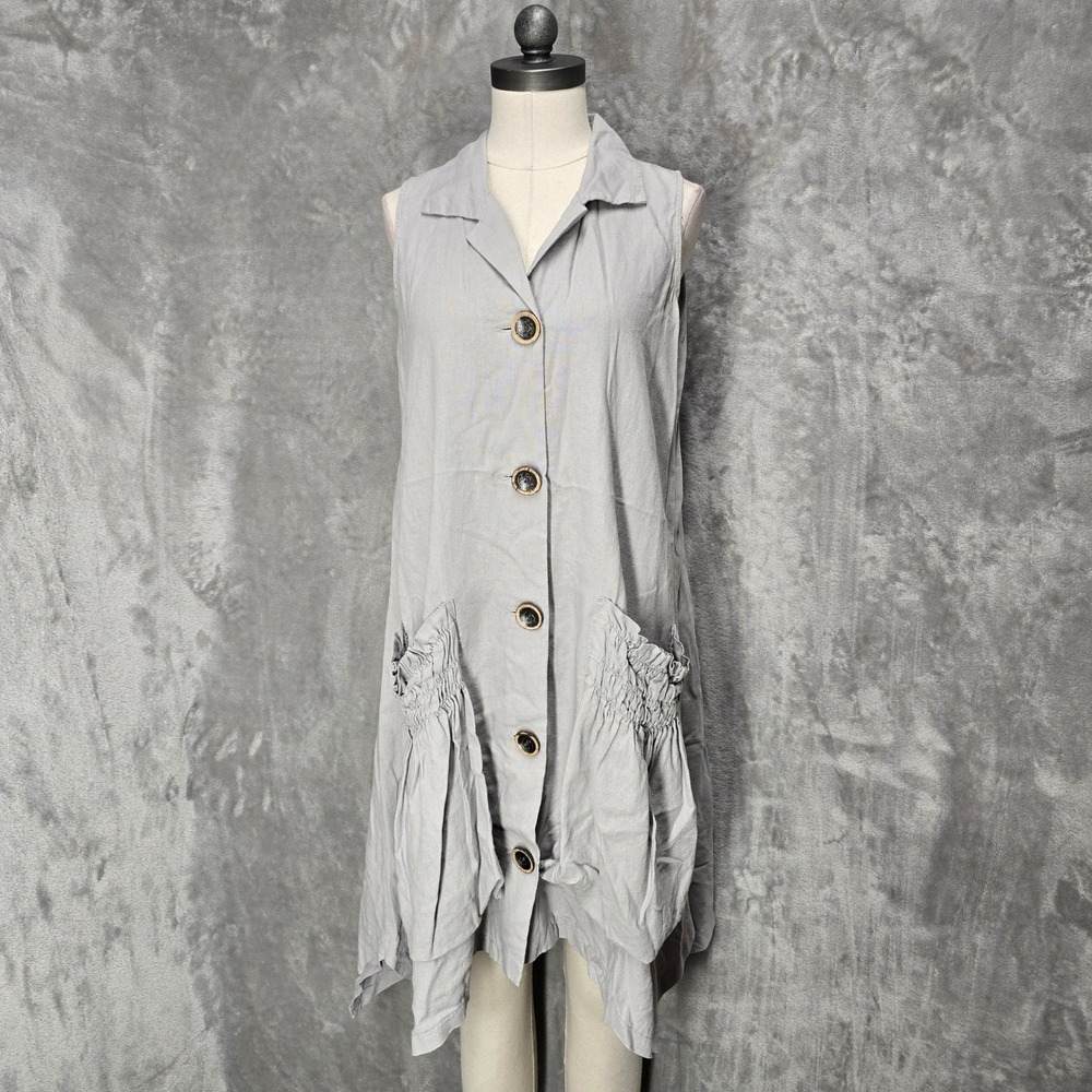 ForCynthia Sleeveless Dress Women S Gray Linen Blnd Lagenlook Pockets Asymmetric